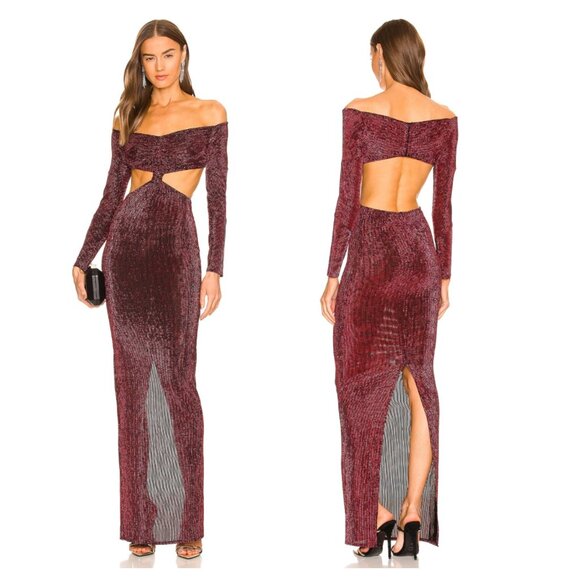 NWT Michael Costello x Revolve Odette Maxi Dress Size M Magenta & Black Metallic - Picture 1 of 9